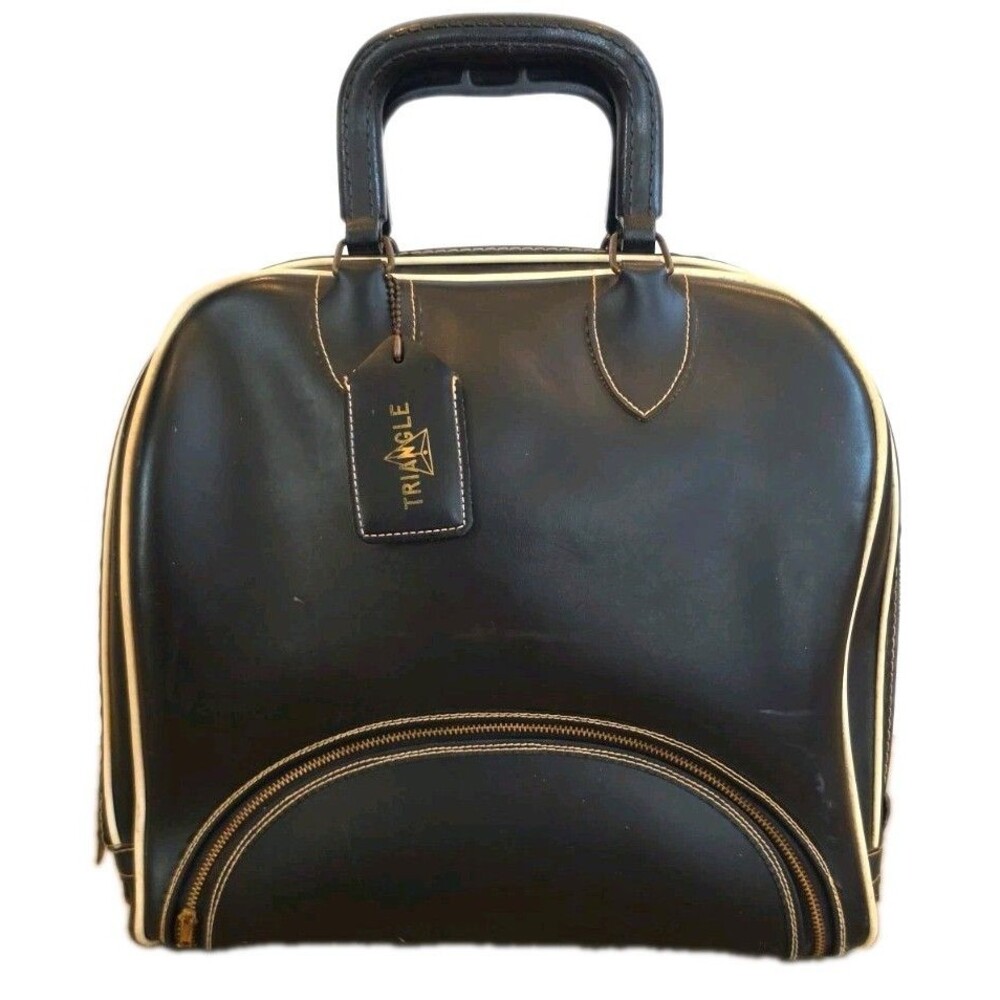Vintage Triangle Sep-A-Rator Bowling Bag Black White Trim 1950s 1960s Retro MCM